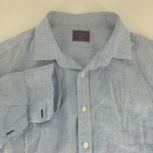UNTUCKit Men's Large Tall Wrinkle Resistant Linen Button Down Shirt Blue Plaid